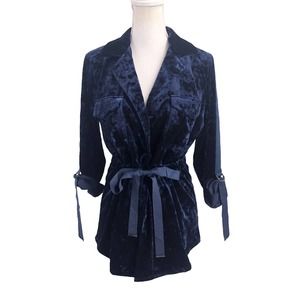 Lysse NEW Womens Size Small Crushed Blue Velvet Drapey Jacket Going Out Evening